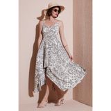 Lela Desenli Asimetrik Kesim Regular Fit Midi Boy Askılı Elbise Bayan ELBİSE 5866126