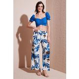 Lela Desenli Beli Lastikli Bol Paça Bayan Pantolon 5869018 SAKS
