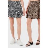 Lela Desenli Beli Lastikli Slim Fit Mini 2'li Paket Şort Etek Bayan Şort Etek 5864024S2 - Siyah - Beyaz Leopar