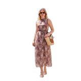 Lela Desenli Halter Yaka Kolsuz Kemerli Maxi Şifon Elbise Bayan ELBİSE 6525724