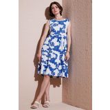 Lela Desenli Kolsuz Midi Bayan Elbise 5869007 Ekru-Saks