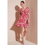 Lela Desenli Kruvaze Yaka Regular Fit Elbise Kadın Elbise 5865723 - Bordo
