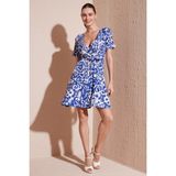 Lela Desenli Kruvaze Yaka Regular Fit Elbise Kadın Elbise 5865723 - Saks - M