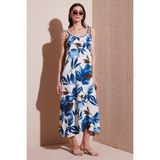 Lela Desenli Oversize Fit Bağlamalı Ip Askılı Yuvarlak Yaka Midi Boy Elbise Bayan Elbise 5869022 - Saks - XL