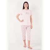 Lela Desenli Pamuklu Bisiklet Yaka Kaprili Pijama Takımı Kadın PİJAMA TAKIMI 65790787