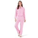 Lela Desenli Rahat Kesim Bol Paça Yazlık Gömlek Yaka Kadın Pijama Takımı (PEMBE, M)