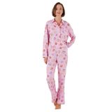 Lela Desenli Rahat Kesim Bol Paça Yazlık Gömlek Yaka Kadın Pijama Takımı (ŞEKER PEMBE, L)