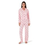 Lela Desenli Rahat Kesim Bol Paça Yazlık Gömlek Yaka Kadın Pijama Takımı (TOZ PEMBE, M)