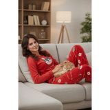 Lela Desenli Regular Fit Bisiklet Yaka Uzun Kollu Pijama Takımı Bayan Pijama Takımı 65713312 - Kırmızı