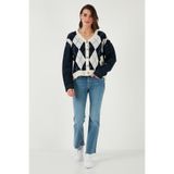 Lela Desenli Regular Fit Düğmeli V Yaka Crop Hırka Bayan HIRKA 4615553