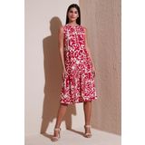 Lela Desenli Regular Fit Kolsuz Bayan Elbise 5865731 BORDO