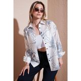 Lela Desenli Regular Fit Uzun Kollu Bayan Gömlek 6773200 Beyaz-İndigo
