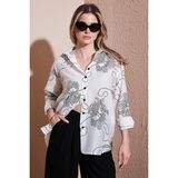 Lela Desenli Regular Fit Uzun Kollu Bayan Gömlek 6773200 BEYAZ-SİYAH