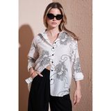 Lela Desenli Regular Fit Uzun Kollu Gömlek Bayan Gömlek 6773200 - Beyaz - Siyah