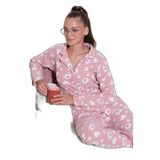 Lela Desenli Standart Fit Düğmeli Polarlı Rahat Kışlık Pijama Takımı Bayan PİJAMA TAKIMI 6095617