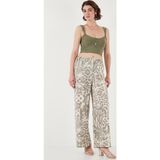 Lela Desenli Standart Fit Yüksek Bel Geniş Paça Bayan Pantolon 5869019 Olive