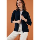 Lela Dik Yaka Fermuarlı Cepli Polar Hırka Bayan Polar 5907002 - Lacivert - 2XL