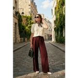 Lela Düğmeli Pile Detaylı Wide Leg Yüksek Bel Geniş Paça Bayan Pantolon 68351133 MÜRDÜM