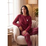 Lela Ekose Desenli Bisiklet Yaka Yumuşak Polar Pijama Takımı Kadın PİJAMA TAKIMI 6097059K
