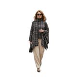 Lela Ekoseli Pamuklu Oversize Fit Fular Yakalı Panço Bayan PANÇO 6925472