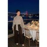 Lela Ekoseli Pamuklu Oversize Fit Fular Yakalı Panço Kadın PANÇO 6925472