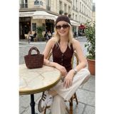 Lela Fitilli Fitted Fit Halter Yaka Sırt Dekolteli Bayan Yelek 5866515 KAHVE