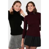 Lela Fitilli Regular Fit Balıkçı Yaka Soft Akrilik 2'li Paket Kazak Bayan KAZAK 4614102S2