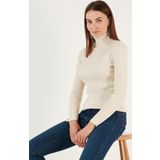 Lela Fitilli Regular Fit Balıkçı Yaka Soft Akrilik Bayan Kazak 4614102 KREM
