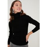 Lela Fitilli Regular Fit Balıkçı Yaka Soft Akrilik Bayan Kazak 4614102 SİYAH