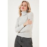 Lela Fitilli Regular Fit Balıkçı Yaka Soft Akrilik Kazak Bayan Kazak 4614102 - Gri - S - M