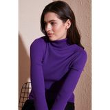 Lela Fitilli Regular Fit Balıkçı Yaka Soft Akrilik Kazak Bayan Kazak 4614102 - Mor - L - XL