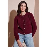 Lela Fitted Fit Bisiklet Yaka Yumuşak Dokulu Crop Bayan Hırka 4615559 BORDO