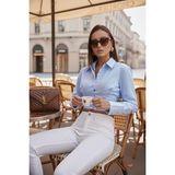 Lela Fitted Fit Pamuklu Korse Detaylı Uzun Kollu Crop Gömlek Bayan Gömlek 611GO00376 - XL - Bebe Mavisi