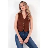 Lela Fitted V Yak Düğmeli Crop Scuba Süet Yelek Bayan Yelek 5865576 - Taba