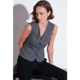 Lela Fitted-Vücuda Oturan Astarlı Klasik Dokuma Bayan Yelek 611YL030W4 GRİ-BEYAZ