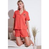 Lela Gömlek Yaka Beli Lastikli Kısa Kollu Şortlu Bayan Pijama Takımı 611PT00065 MERCAN