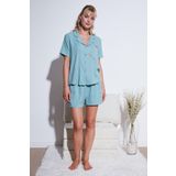 Lela Gömlek Yaka Beli Lastikli Kısa Kollu Şortlu Bayan Pijama Takımı 611PT00123 MİNT