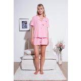 Lela Gömlek Yaka Beli Lastikli Kısa Kollu Şortlu Bayan Pijama Takımı 611PT00123 PEMBE