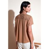 Lela Güpür Detaylı% 100 Pamuk Regular Fit V Yaka Bluz Bayan BLUZ 611BZ0286