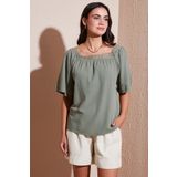 Lela Güpürlü Regular Fit Kare Yaka Bluz BLUZ 5869003