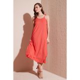 LELA Kadın İp Askılı Regular Fit Uzun Elbise, Pembe, S Beden
