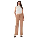 LELA Kadın Regular Fit Yüksek Bel Bol Paça Pantolon, Kahverengi, XL