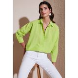 Lela Keten Görünümlü % 100 Pamuk Relaxed Fit Gömlek Bayan Gömlek 51444624 - Fıstık Yeşili