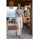 Lela Keten Karışımlı Regular Fit Normal Bel Geniş Paça Bayan Pantolon 5866030 BEJ