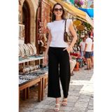 Lela Keten Karışımlı Regular Fit Normal Bel Geniş Paça Bayan Pantolon 5866030 SİYAH