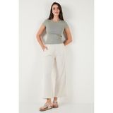 Lela Keten Karışımlı Regular Fit Normal Bel Geniş Paça Pantolon Bayan Pantolon 5866030 - Bej