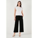 Lela Keten Karışımlı Regular Fit Normal Bel Geniş Paça Pantolon Bayan Pantolon 5866030 - S - Siyah