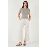 Lela Keten Karışımlı Regular Fit Normal Bel Geniş Paça Pantolon Bayan PANTOLON 5866030