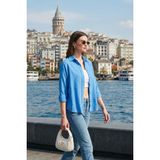 Lela Keten ve Pamuk Karışımlı Regular Fit Önü Kısa Arkası Uzun Gömlek Bayan Gömlek 6772853 - Aindigo - XL