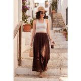 Lela Lastikli Yüksek Bel Desenli Maxi Şifon Bayan Etek 6698075 KAHVE